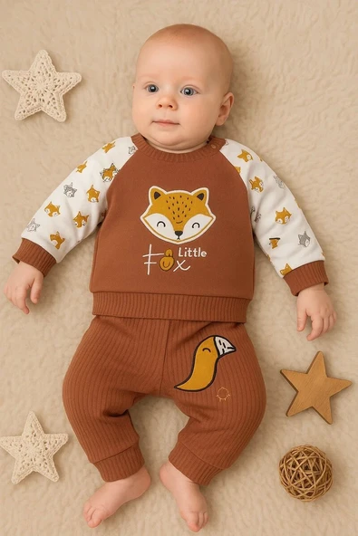 Littie Fox Nakışlı % 100 Pamuklu 2'li Erkek Takım ürün görseli 1