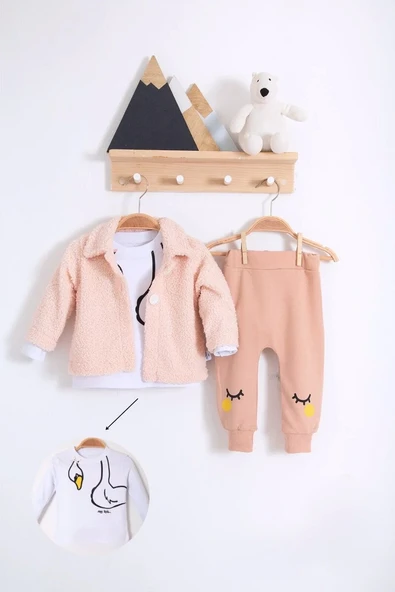 Peluş Hırkalı 3 Lü Kız Bebek Takım ürün görseli 1