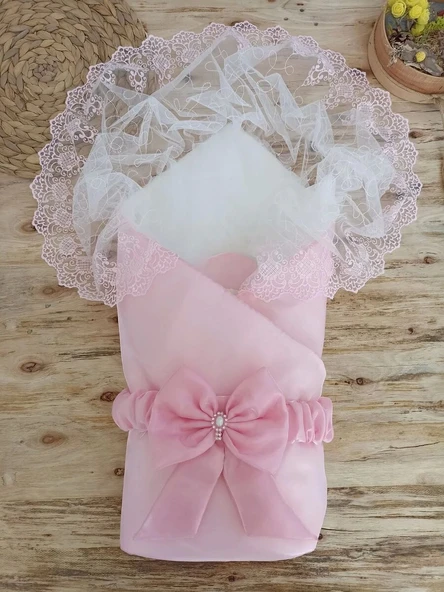 Yenidoğan Kumru İnci Fiyonk Kristal Parlak Duvaklı Kundak Bebek Battaniyesi Pembe ürün görseli 1