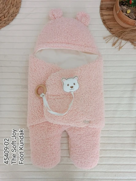 Yenidoğan Kulaklı Şapkalı Açılır Kucaklı Cırt Kapamalı Ayaklı Bebek Battaniyesi Kundak Pembe ürün görseli 1
