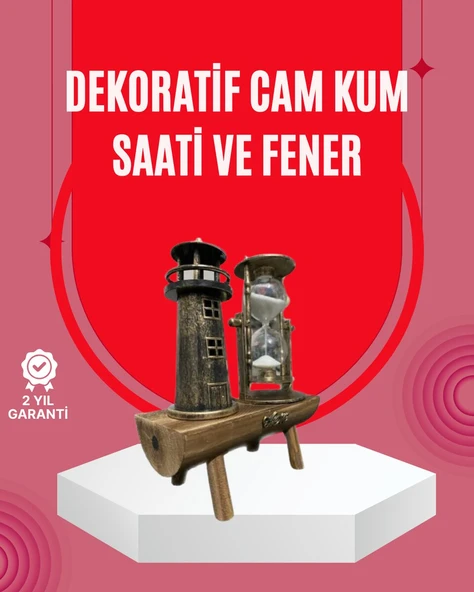 Ahşap Gövdeli Deniz Feneri Formlu Kum Saati - 15x20 cm Masa Dekoru ürün görseli 1