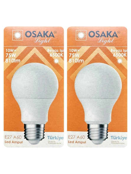 (2 Adet) Osaka 10W (75W) Beyaz Işık (6500K) E27 Duylu (Kalın Duy) Led Ampul ürün görseli 1