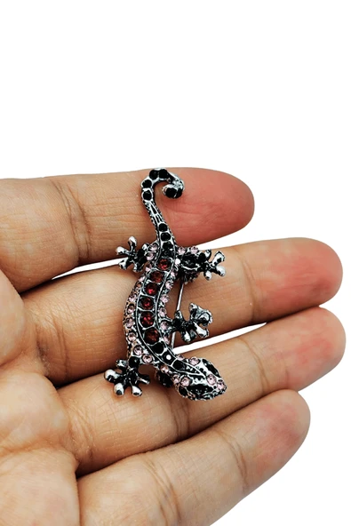 Gümüş Renkli Kristal Taşlı Kertenkele Broş ürün görseli 1