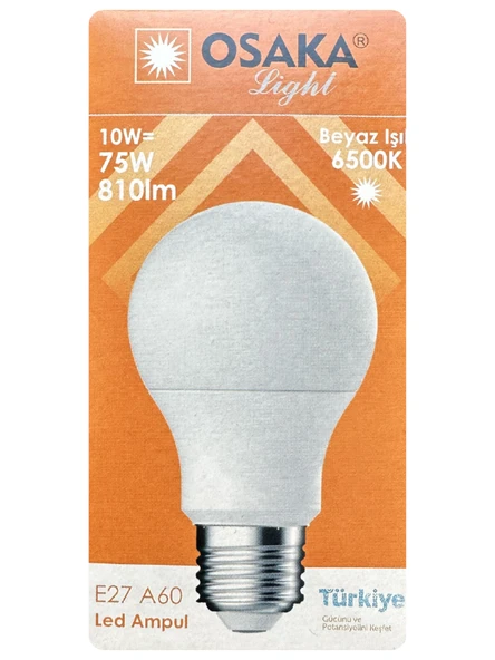 (1 Adet) Osaka 10W (75W) Beyaz Işık (6500K) E27 Duylu (Kalın Duy) Led Ampul ürün görseli 1