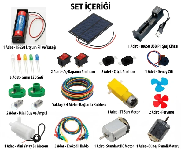 18650 Pilli Profesyonel Okul Deney Seti: Seri/Paralel Devre, Solar ve Su Motoru Kiti ürün görseli 1