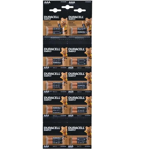 Duracell Alkalin 1.5 Volt AAA 20’Li İnce Kalem Pil LR03/MN2400 ürün görseli 1