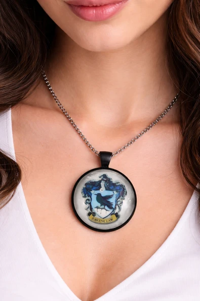 Ravenclaw Figürlü Gümüş Renk Zincir Kolye 60 cm Unisex Metal Tasarım ürün görseli 1