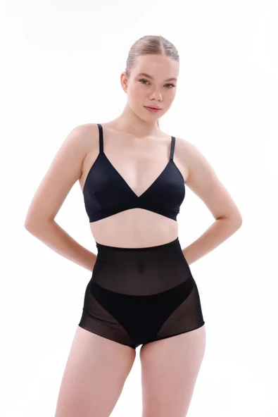 Siyah  2706 Lazer Tül Toparlayıcı Slip Hayalet Külot Korse ürün görseli 1