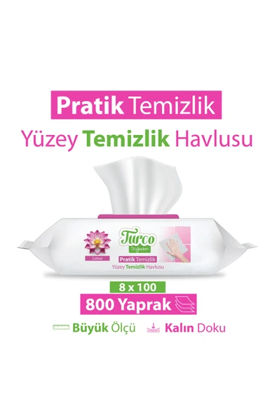 Turco Doğadan Pratik Yüzey Temizlik Havlusu Lotus 8x100 (800 Yaprak) ürün görseli 1