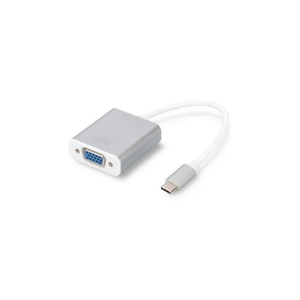 DA-70837 Digitus USB 3.0 (USB Tip C) <-> VGA Grafik Adaptörü<br>Giriş: 1 x USB Tip C erkek (bilgisayar bağlantısı) <br>Çıkış: 1 x VGA (HD15) dişi (Full HD) <br>Alüminyum ürün görseli 1