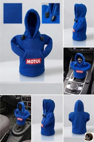 Motul Tasarım Mavi Hoodie Vites Topuzu Kılıfı - Universal Sweatshirt Model Araç İçi Aksesuar ürün görseli 1