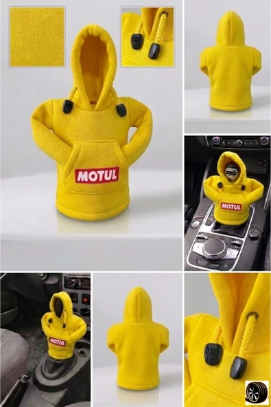 Sarı Kapüşonlu Vites Kılıfı - Motul Logolu Oto Vites Hoodie Kılıfı Universal Uyumlu Şık Tasarım ürün görseli 1