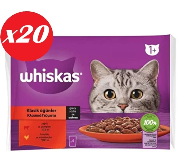 Whiskas Pouch Sos Sığır.Tav Yetiş Kedi Kon. 4x85gr Set 20'li ürün görseli 1