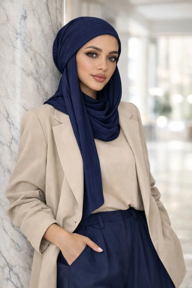 Lacivert Çizgili Bandana Bone Şal ürün görseli 1