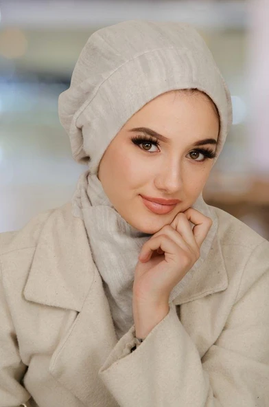 Taş Gri Tesettür Bere Ve Etol Takım ürün görseli 1