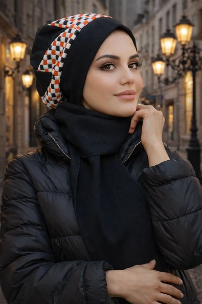Siyah Kareli Tesettür Bere - Resim 2