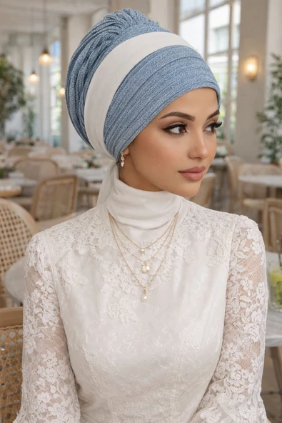 Bebe Mavi Işıltılı Piliseli Fularlı Bone - Resim 2