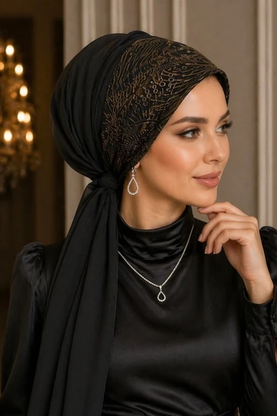 Siyah Gümüş Abiye Tokalı Bone / Hazır Duvak ürün görseli 1