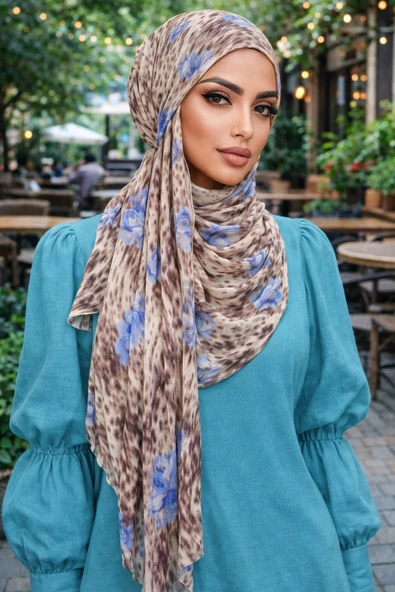Karamel Çiçekli Bandana Hazır Şal ürün görseli 1