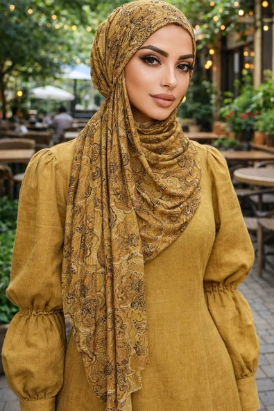 Hardal Etnik Desen Hazır Bandana Şal ürün görseli 1
