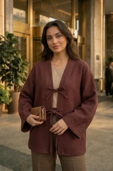 Gülkurusu Önü Bağlamalı Kimono Tunik / Likralı Ütü İstemez Kumaş ürün görseli 1