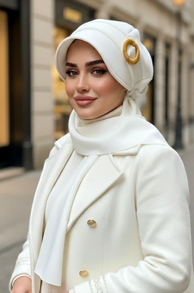 Beyaz Gold Tokalı Kışlık Tesettür Şapka ürün görseli 1