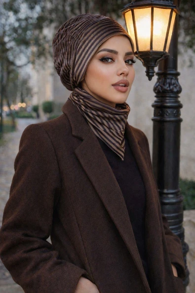 Füme Çizgili Kadife Bere Ve Etol Takım ürün görseli 1