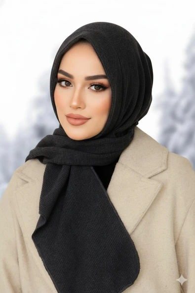 Siyah Kapüşonlu Çıtçıtlı Şal - Resim 2