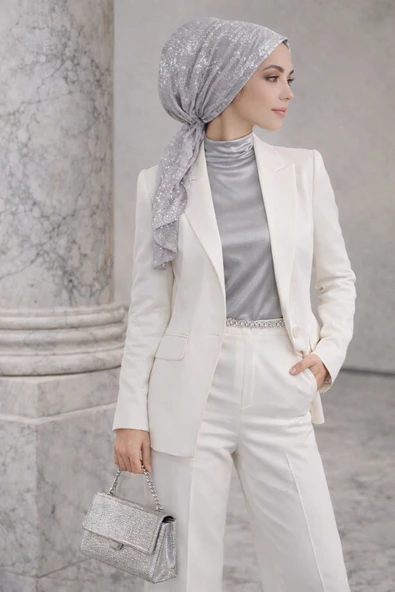 Gümüş Varaklı Eşarp Bone - Resim 2