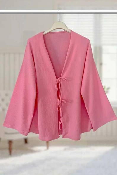 Pembe Önü Bağlamalı Kimono Tunik ürün görseli 1