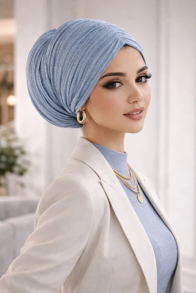 Bebe Mavi Işıltılı Piliseli Büzgülü Salaş Bone ürün görseli 1