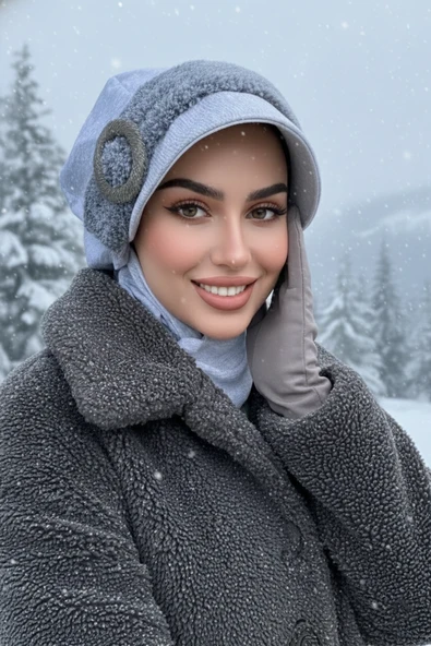 Gri Tokalı Tesettür Şapka ürün görseli 1