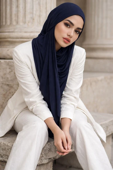 Lacivert Bandana Bone Şal - Resim 2
