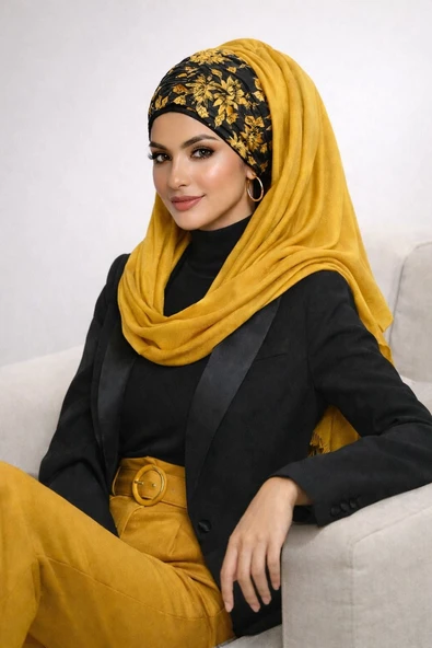 Hardal Siyah Bandana Hazır Şal ürün görseli 1
