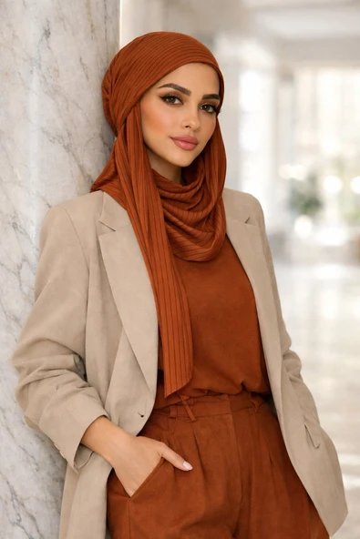 Taba Çizgili Bandana Bone Şal ürün görseli 1