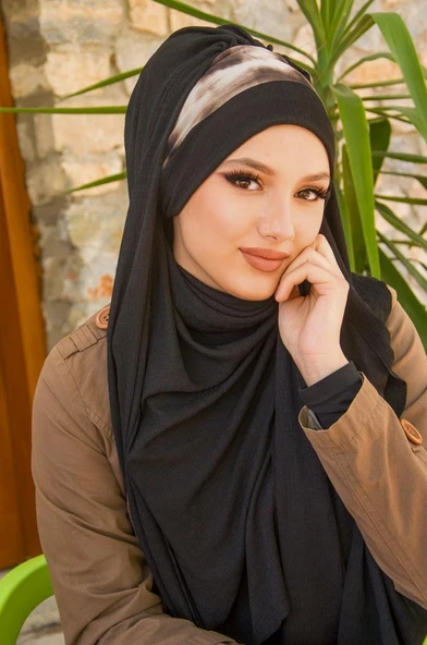 Siyah Batik Desen Bone Hazır Şal - Resim 2