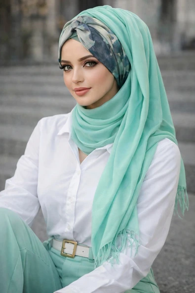 Mint Batik Desen Hazır Burgulu Şal ürün görseli 1