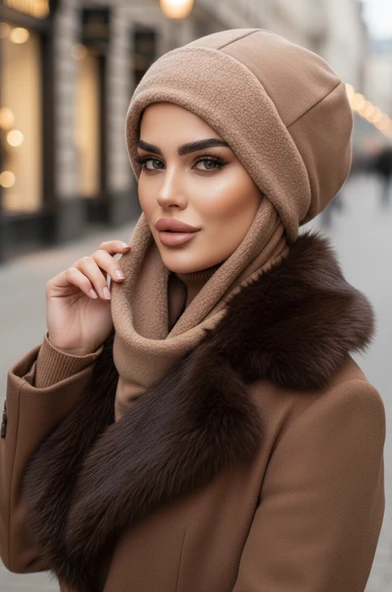 Camel Atkılı Tesettür Bere / UZUN ATKILI ürün görseli 1