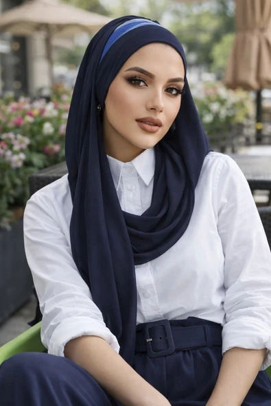 Lacivert Saks Batik Desen Bandana Şal ürün görseli 1