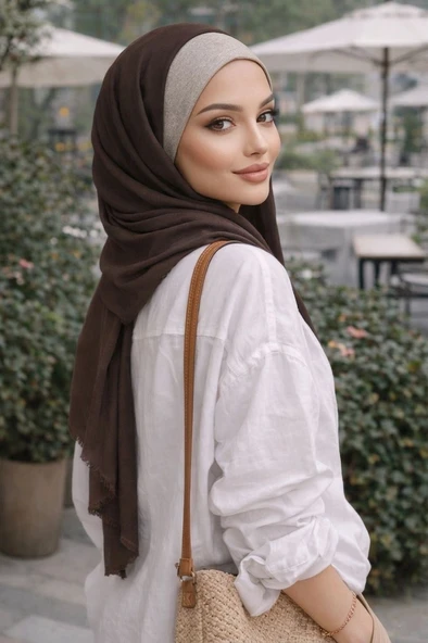 Kahverengi Vizon Işıltılı Bandana Hazır Şal ürün görseli 1