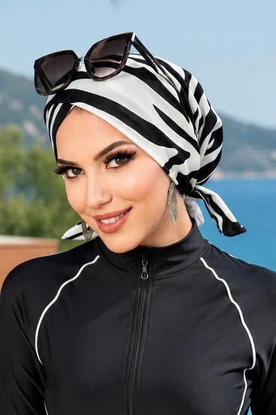 Siyah Beyaz Zebra Çapraz Havuz - Deniz Bonesi ürün görseli 1