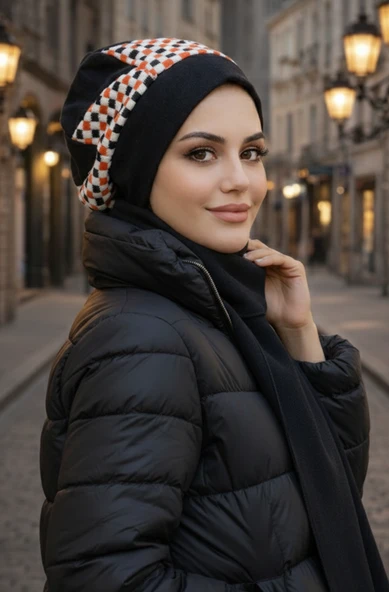 Siyah Kareli Tesettür Bere ürün görseli 1