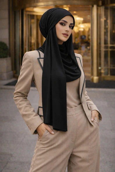 Siyah Bone Şal/ Yarım Tunik/ Boğazlı Panço ürün görseli 1
