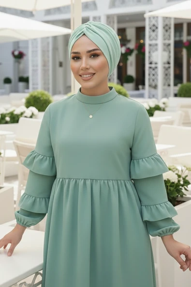 Mint Yeşili Büzgülü Salaş Bone - Resim 2