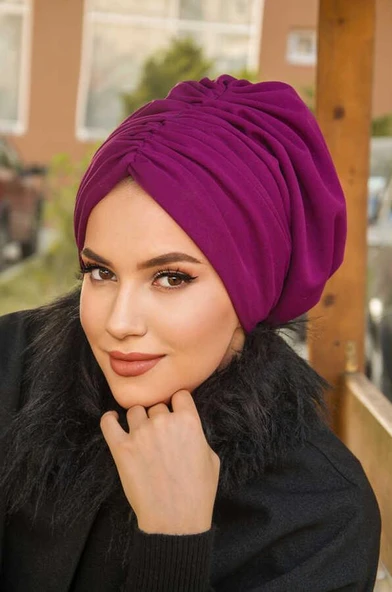 Vişne Hazır Büzgülü Bone - Resim 2