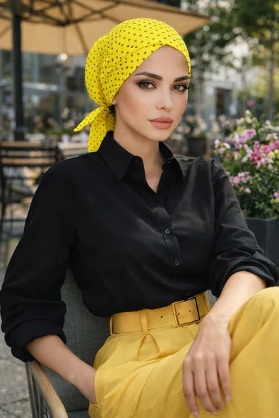 Sarı Puantiyeli Hazır Çapraz Bone ürün görseli 1