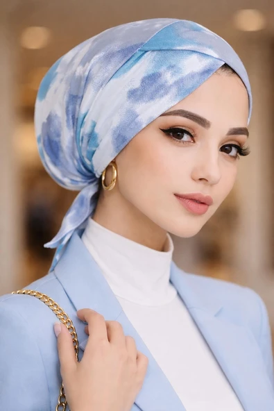 Mavi Beyaz Batik Çapraz Bantlı Bone ürün görseli 1