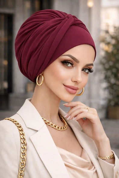 Bordo Burgu Detaylı Bone - Resim 2