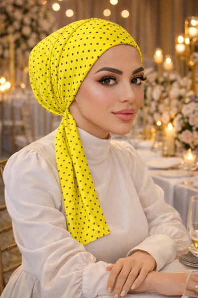 Sarı Puantiyeli Eşarp Bone ürün görseli 1