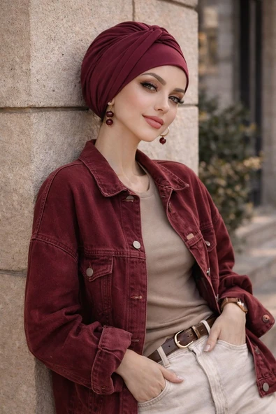 Bordo Burgu Detaylı Bone ürün görseli 1
